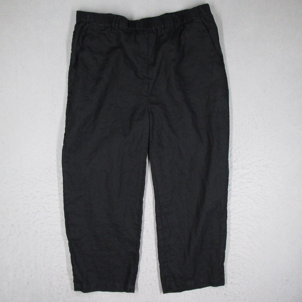 Quince Womens European Linen Pants Black XL Elastic Waist Relaxed Straight